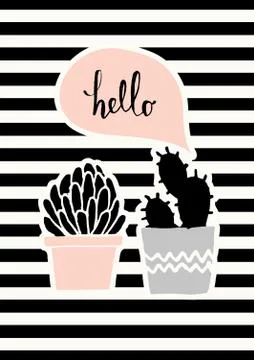 Cute Cacti Poster Design Stock Illustration