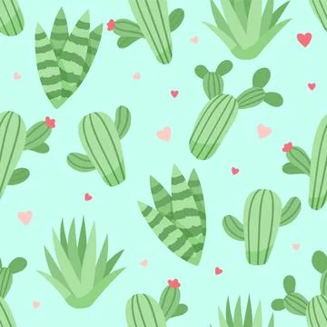 Cute cactus and succulents pattern, vector illustration in flat style 库存插图