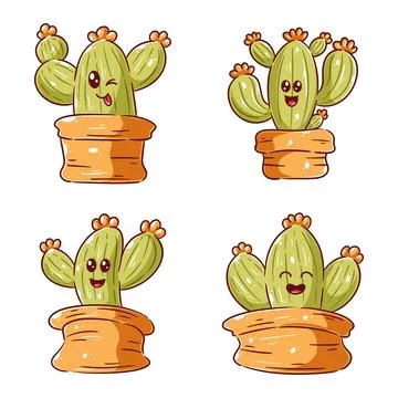 Cute cactus design, hand drawn style set Stock-Illustration