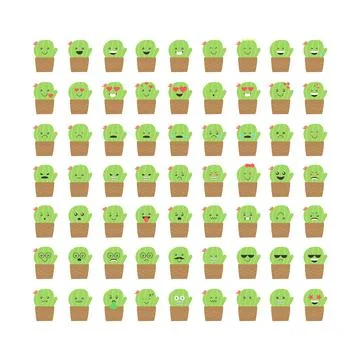 Cute cactus with emoticons Stock Illustration