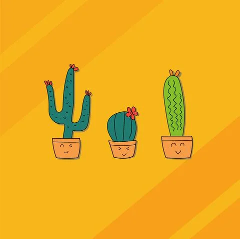 Cute cactus family simple vector design Stock Illustration