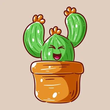 Cute cactus having facial expression with pot Stock Illustration