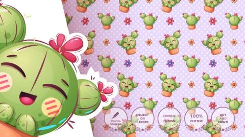 Cute cactus illustration - seamless pattern Stock Illustration