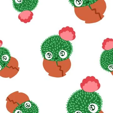 Cute cactus pattern in cartoon style 스톡 일러스트