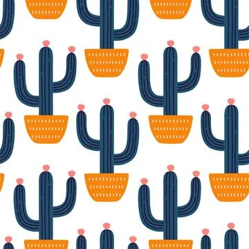 Cute cactus seamless pattern. Desert spiny plant, mexico cacti flower and Stock Illustration