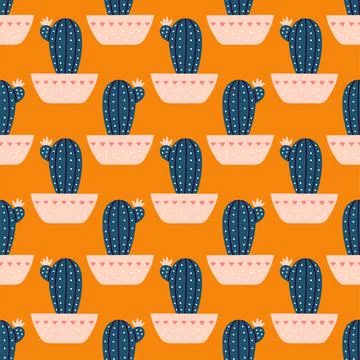 Cute cactus seamless pattern. Desert spiny plant, mexico cacti flower and イラスト素材