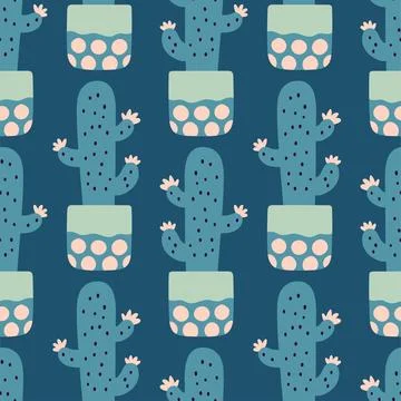 Cute cactus seamless pattern. Desert spiny plant, mexico cacti flower and Stock Illustration