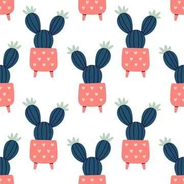 Cute cactus seamless pattern. Desert spiny plant, mexico cacti flower and Stock Illustration