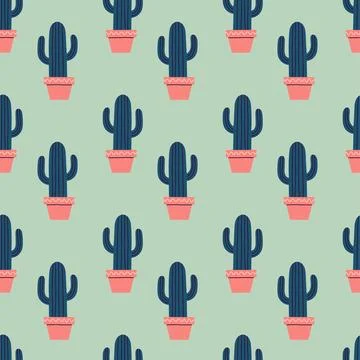 Cute cactus seamless pattern. Desert spiny plant, mexico cacti flower and Stock Illustration