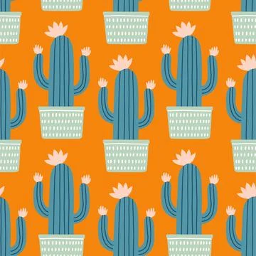 Cute cactus seamless pattern. Desert spiny plant, mexico cacti flower and Stock Illustration