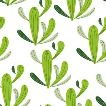 Cute cactus seamless pattern with hearts in green colors. Natural background  Illustrazione stock