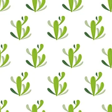 Cute cactus seamless pattern with hearts in green colors. Natural background  Stock Illustration