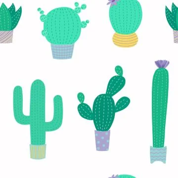Cute cactus seamless pattern Stock Illustration