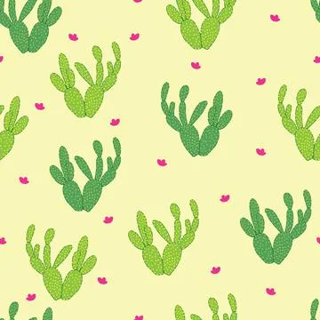 Cute cactus seamless pattern illustration design on yellow Stock Illustration