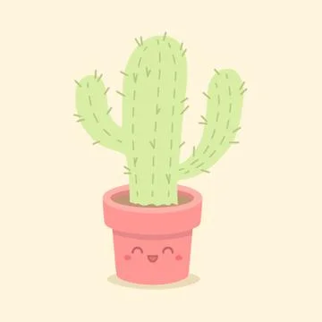 Cute Cactus Succulent Cartoon Vector Stock Illustration
