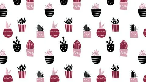 Cute cactuses and succulents pattern Stock Illustration