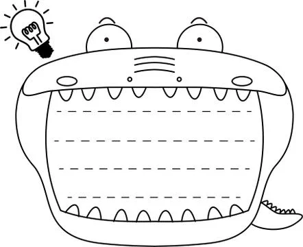 Cute caiman noteboard outline Stock Illustration