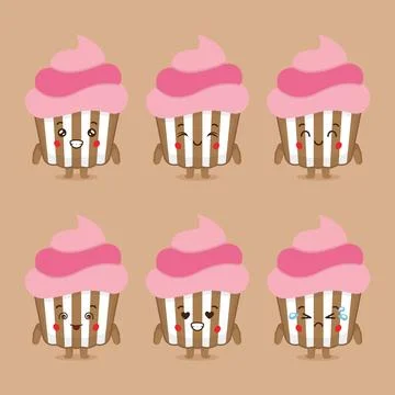 Cute Cake Characters With Expression Stock Illustration