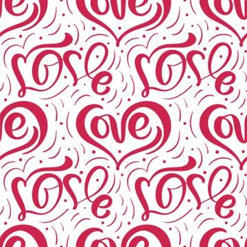 Cute calligraphy hearts seamless vector pattern with flourish swirl. Love Stock Illustration
