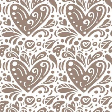 Cute calligraphy hearts seamless vector pattern with flourish swirl. Love Stock Illustration