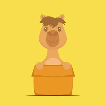 Cute Camel Playing Box Cartoon Stock Illustration