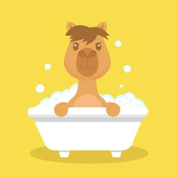 Cute Camel Take Bath Cartoon Character Stock Illustration