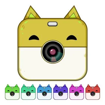 Cute camera icon with animal ears and happy face Stock Illustration