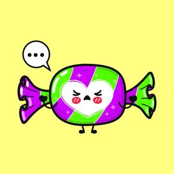 Cute candy character feeling sad with a speech bubble Stock Illustration