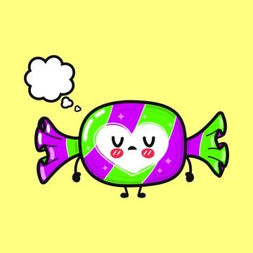 Cute candy character thinking with heart and thought bubble Stock Illustration