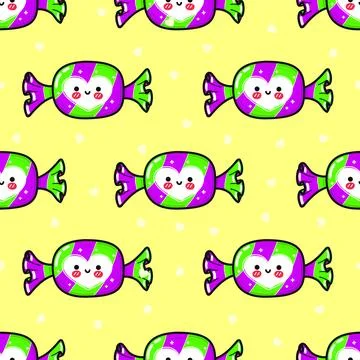 Cute candy seamless pattern with colorful striped hearts 库存插图