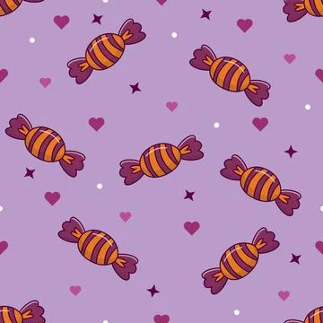 Cute candy seamless pattern on purple background 库存插图