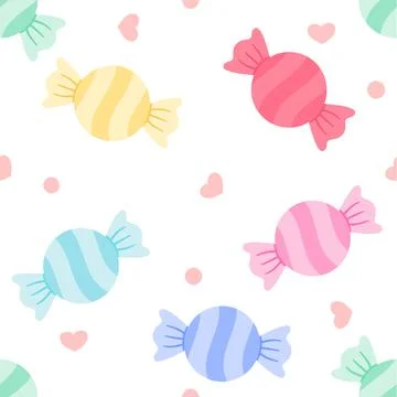 Cute Candy Seamless Pattern Vector - Colorful Sweets and Hearts Background .. Stock-Illustration