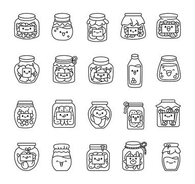 Cute canned pickled vegetables. Coloring Page. Stock Illustration