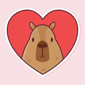 Cute capybara and a heart. Vector sticker Stock Illustration