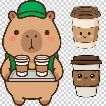 Cute Capybara Barista Coffee Set - PNG Isolated Cutout イラスト素材