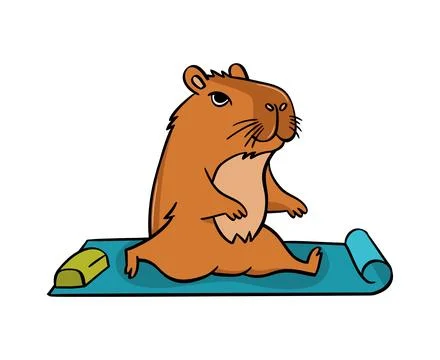 A cute capybara does yoga on a mat. Vector flat style Stock Illustration