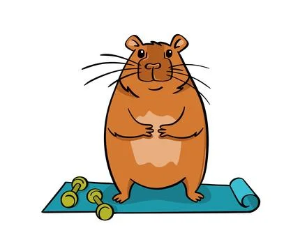 A cute capybara does yoga on a mat. Vector flat style Stock Illustration