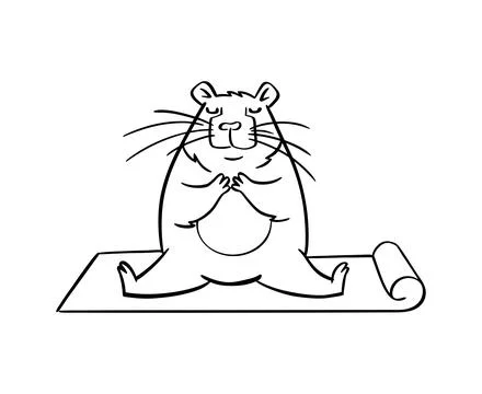 A cute capybara does yoga. Vector hand drawn. For coloring books, postcards,  Stock Illustration