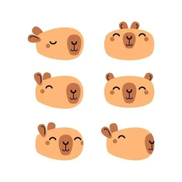 Cute Capybara Face set. Capybara head sign Stock Illustration