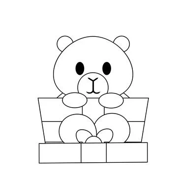 Cute Capybara in gift box in black and white Stock Illustration