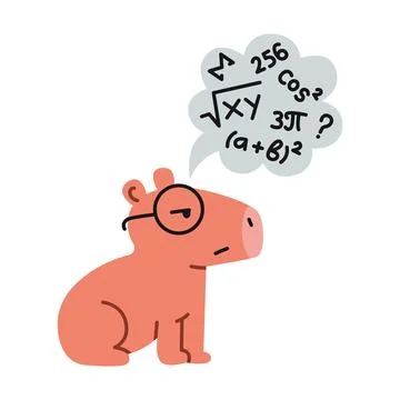 Cute capybara in glasses with a bubble of math formulas and numbers, concep.. Stock Illustration