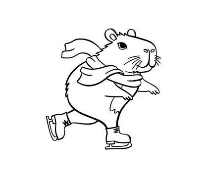 Cute capybara ice skating. Vector hand drawn. For coloring books, postcards,  Stock Illustration