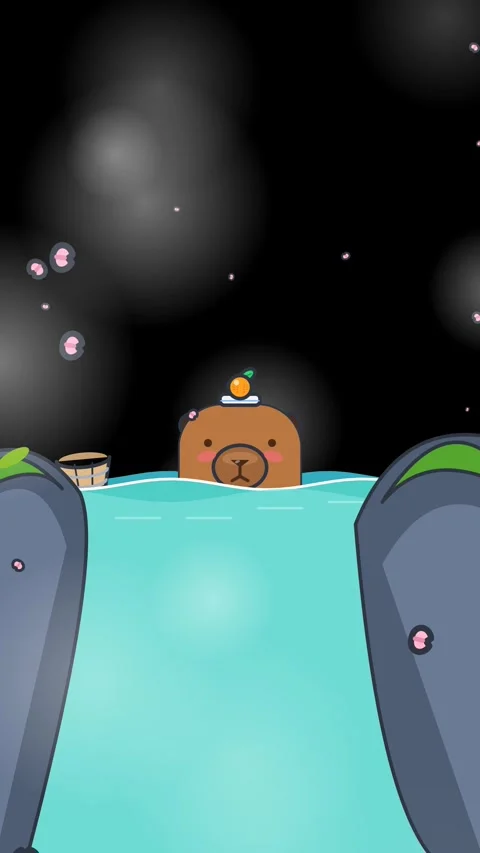 Cute Capybara Onsen Hot Spring With Sakura Petals Loop Video stock 330731913