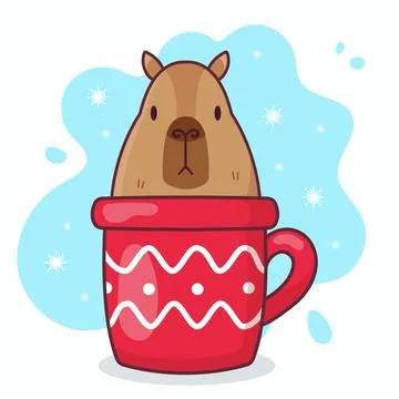Cute capybara in a red cup. Vector Christmas illustration イラスト素材