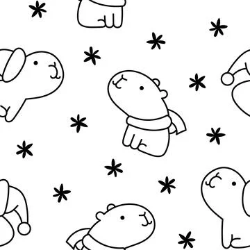 Cute capybara. Seamless pattern. Coloring Page. Stock Illustration