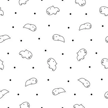 Cute capybara. Seamless pattern. Coloring Page. Stock Illustration