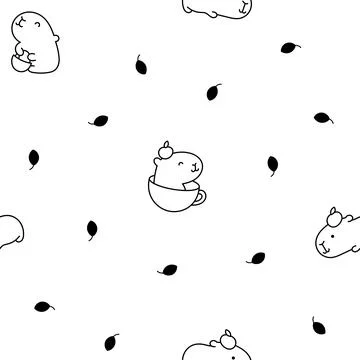 Cute capybara. Seamless pattern. Coloring Page. Stock Illustration