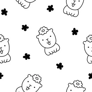 Cute capybara. Seamless pattern. Coloring Page. Illustrazione stock
