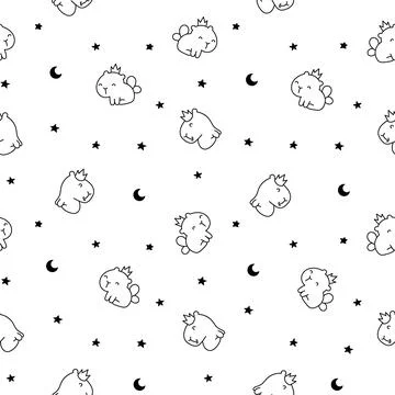 Cute capybara. Seamless pattern. Coloring Page. Stock Illustration