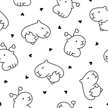 Cute capybara. Seamless pattern. Coloring Page. Stock Illustration